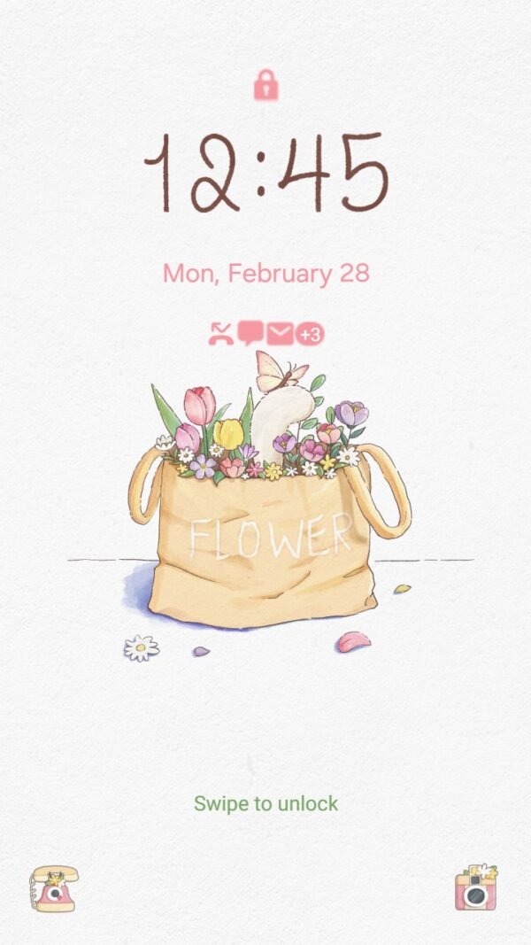 Samsung Themes: ❤️Mun❤️ Flower Kitten ~❤️ Premium Theme a cute kitten in a flower-filled bag with butterfly screen shot 1
