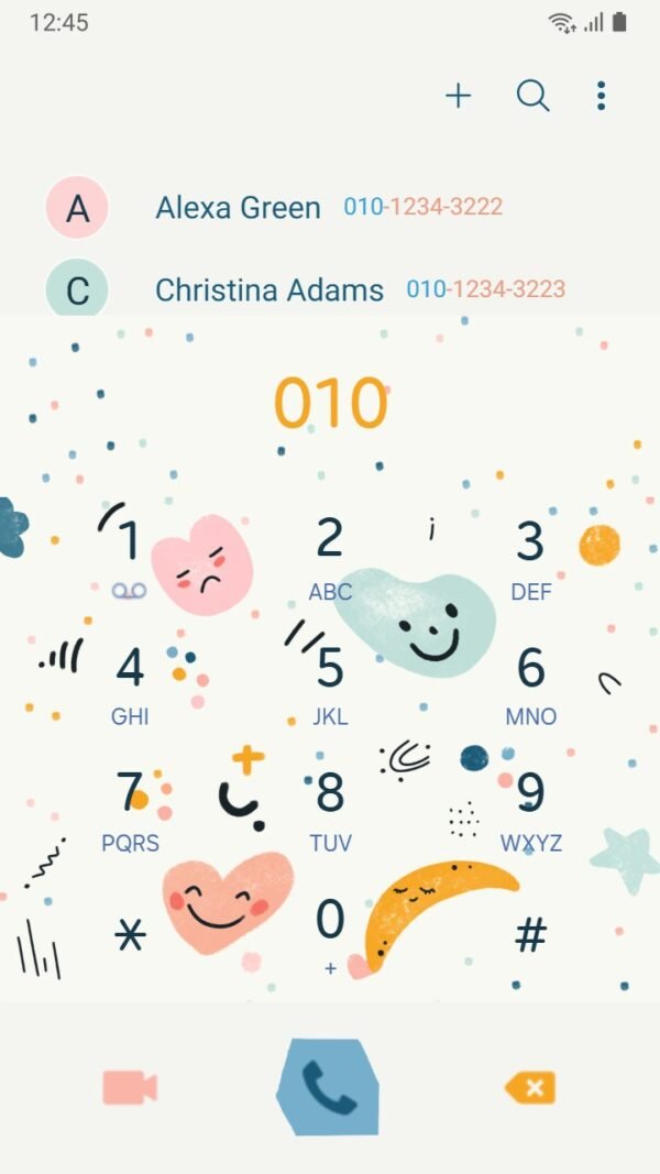 Samsung Themes: [Sim] Playful Pattern ~ Premium Theme cute shapes with happy and sad faces scattered around screen shot 2