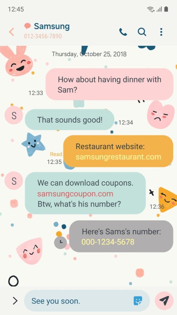 Samsung Themes: [Sim] Playful Pattern ~ Premium Theme cute shapes with happy and sad faces scattered around screen shot 3