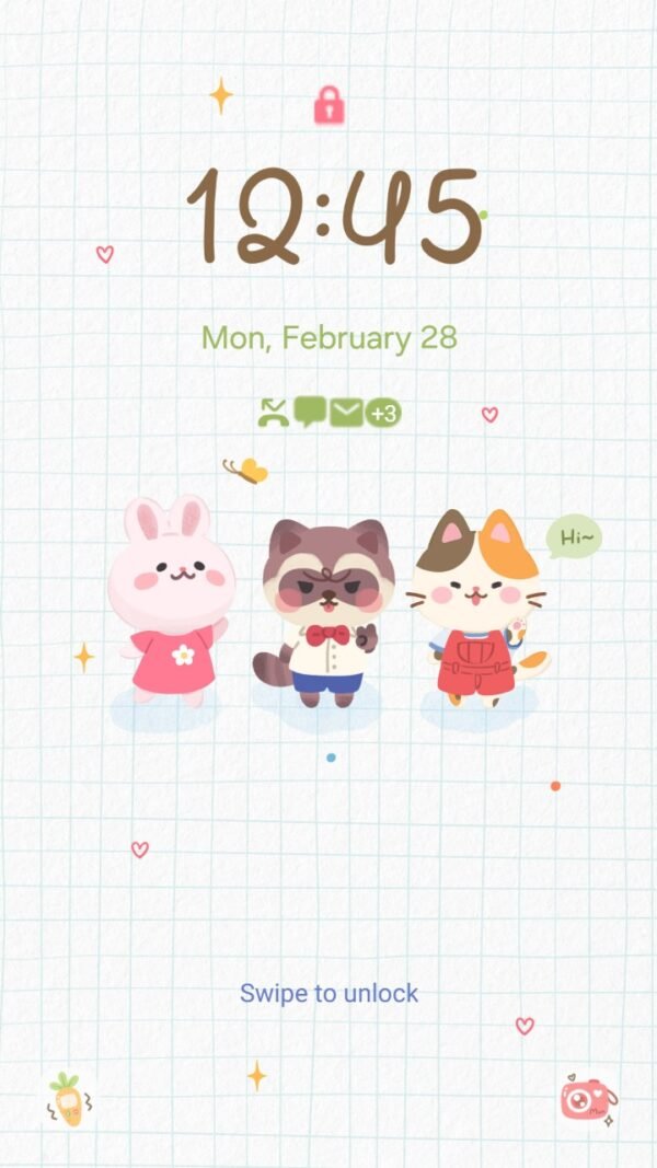 Samsung Themes: ❤️Mun❤️ Starter Pack ~❤️ Premium Theme a cute illustrated starter pack with characters, snacks, and cozy creative items screen shot 1