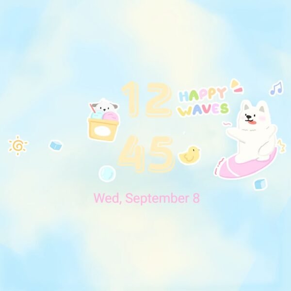 Samsung Themes: ❤️Mun❤️ Happy Waves ~❤️ Premium Theme cute animals enjoying summer fun at the beach screen shot 7
