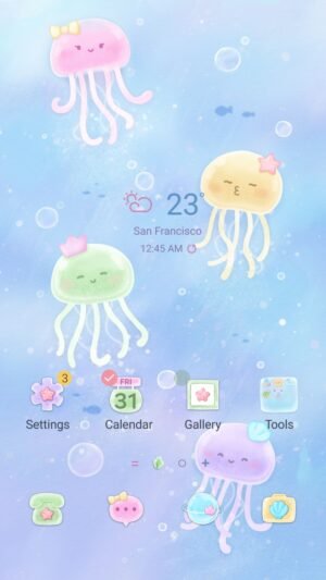 Samsung Themes: ❤️Mun❤️ Jelly Friends ~❤️ Premium Theme cute pastel jellyfish floating peacefully underwater screen shot 0