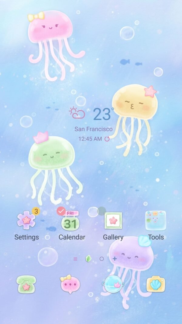 Samsung Themes: ❤️Mun❤️ Jelly Friends ~❤️ Premium Theme cute pastel jellyfish floating peacefully underwater screen shot 0