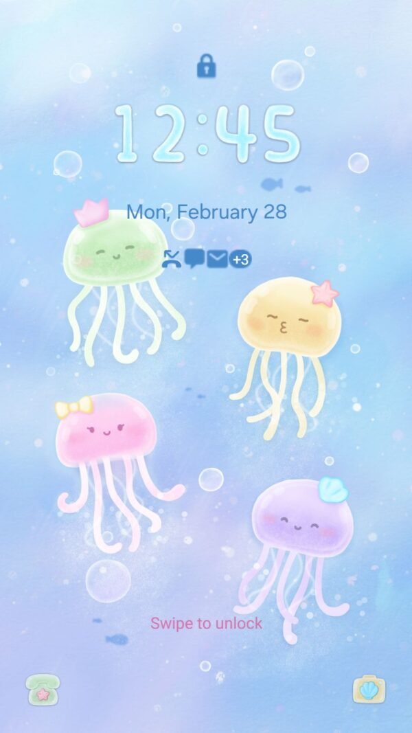 Samsung Themes: ❤️Mun❤️ Jelly Friends ~❤️ Premium Theme cute pastel jellyfish floating peacefully underwater screen shot 1