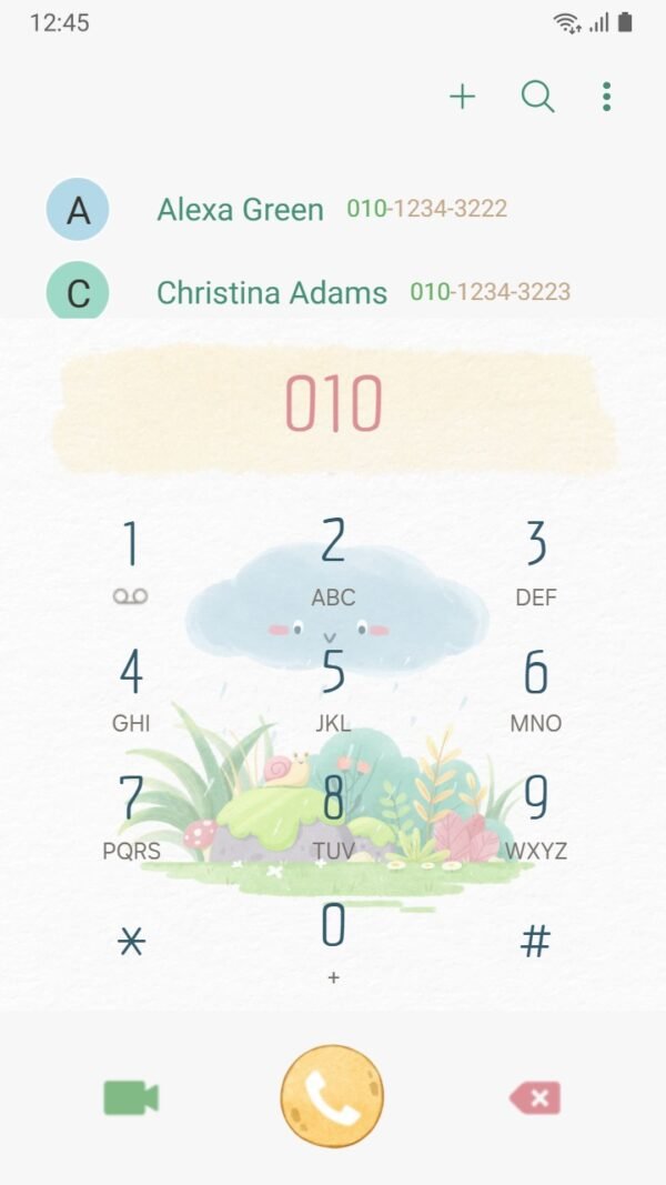 Samsung Themes: ❤️Mun❤️ Rainy Garden ~❤️ Premium Theme a smiling cloud rains on a garden with a snail and colorful plants screen shot 2