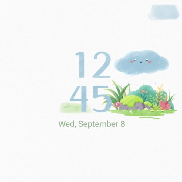 Samsung Themes: ❤️Mun❤️ Rainy Garden ~❤️ Premium Theme a smiling cloud rains on a garden with a snail and colorful plants screen shot 7