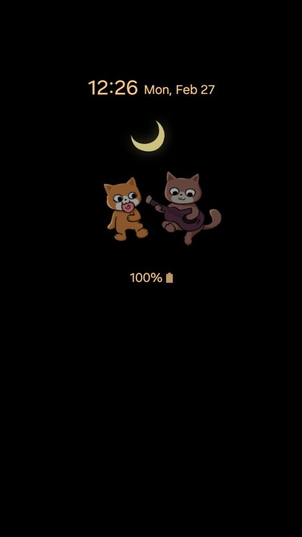 Samsung Themes: ❤️Mun❤️ Moonlit Rooftop ~❤️ Premium Theme two cats gaze out a rooftop window under a glowing crescent moon screen shot 6