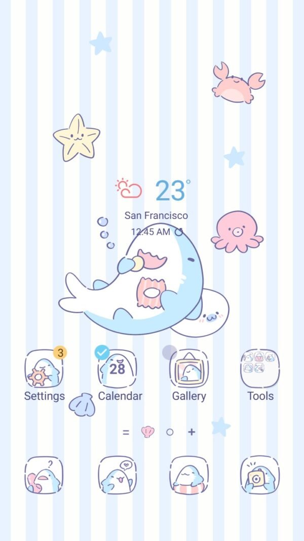 Samsung Themes: ❤️Mun❤️ Ocean Friends ~❤️ Premium Theme cute sea animals float together, playing in soft pastel waters screen shot 0