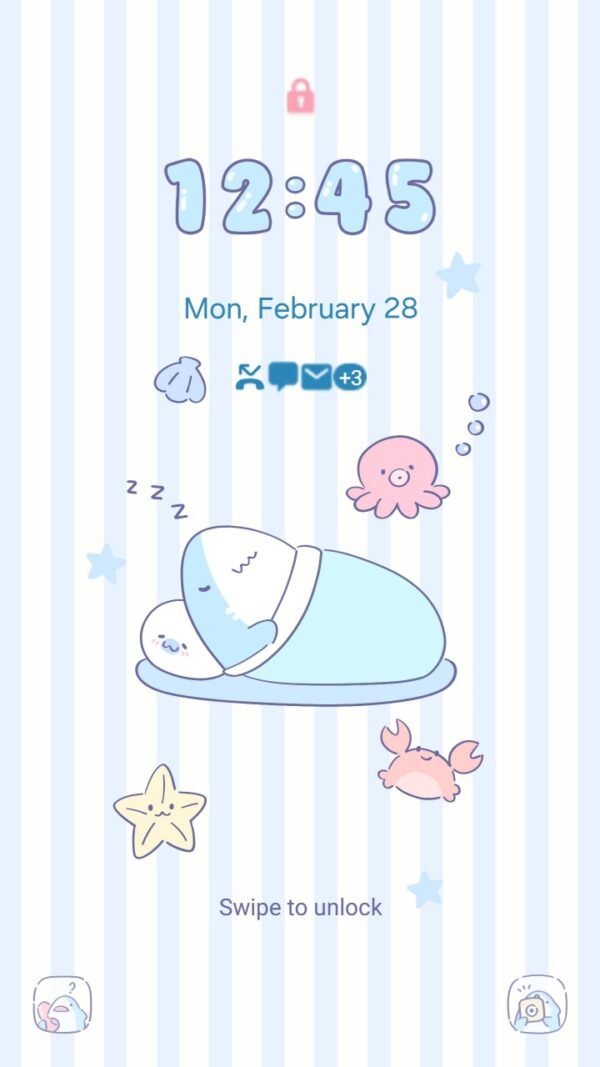 Samsung Themes: ❤️Mun❤️ Ocean Friends ~❤️ Premium Theme cute sea animals float together, playing in soft pastel waters screen shot 1
