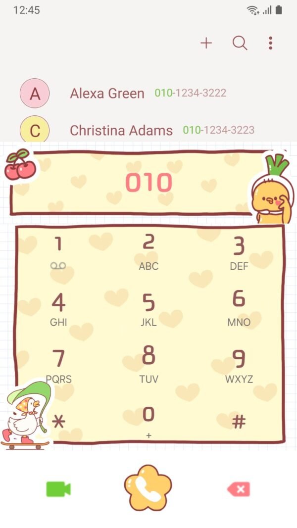 Samsung Themes: ❤️Mun❤️ Duck Stroll ~❤️ Premium Theme cheerful duck in a bonnet walking across layered pastel paper with doodles screen shot 2