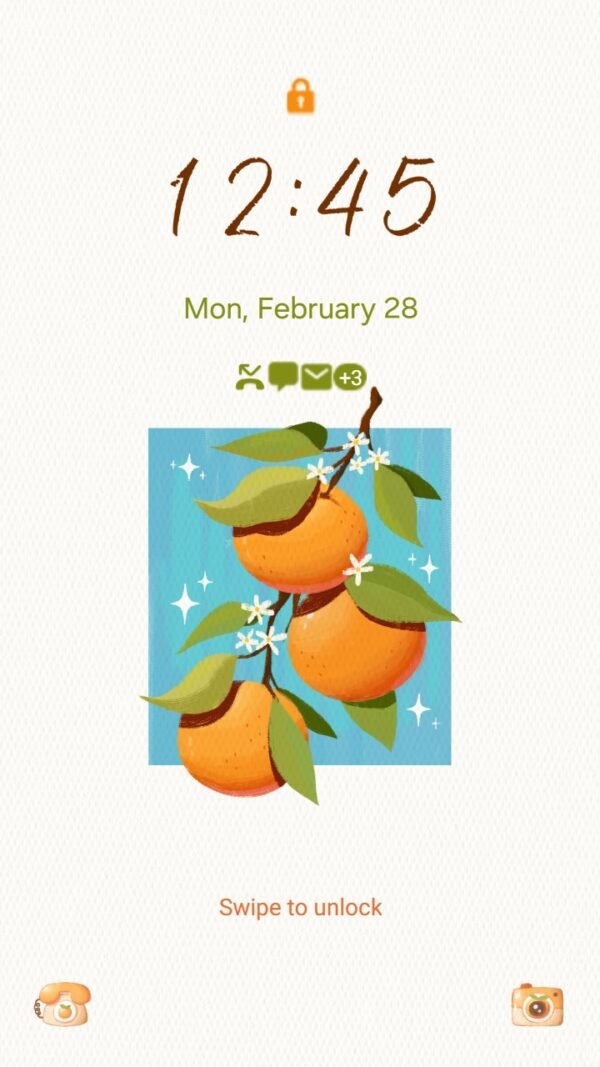 Samsung Themes: ❤️Mun❤️ Citrus Charm ~❤️ Premium Theme juicy tangerines and blossoms shine against a refreshing blue background screen shot 1