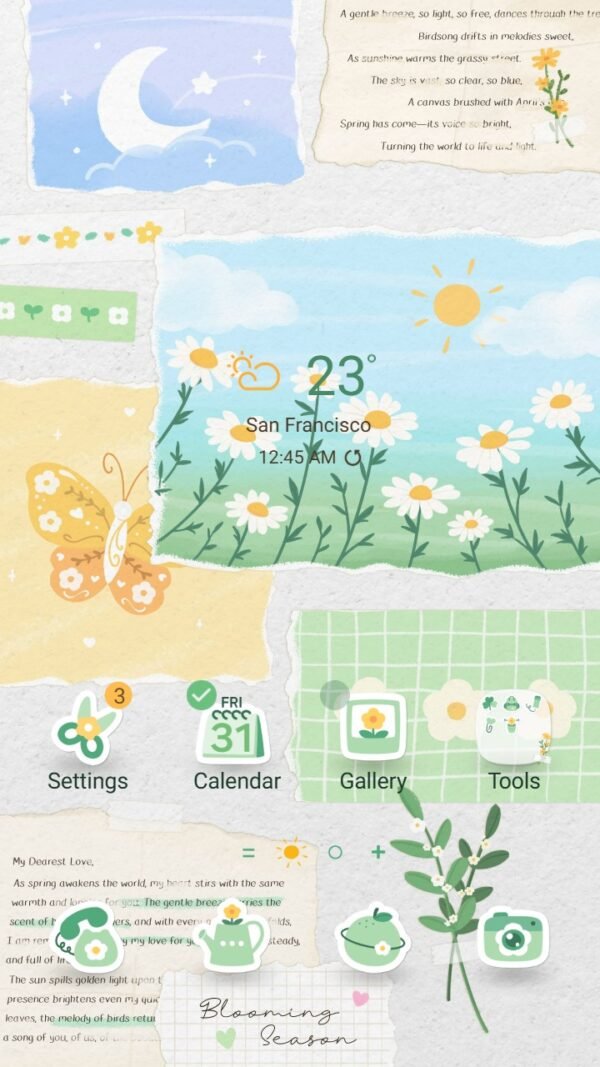 Samsung Themes: ❤️Mun❤️ Blooming Torn Paper ~❤️ Premium Theme with torn paper design with blooming floral accents screen shot 0