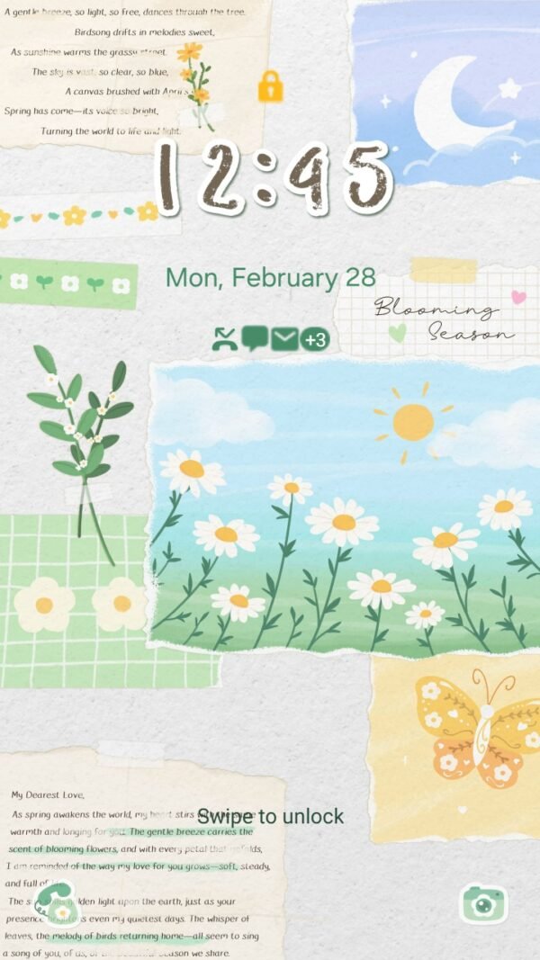 Samsung Themes: ❤️Mun❤️ Blooming Torn Paper ~❤️ Premium Theme with torn paper design with blooming floral accents screen shot 1