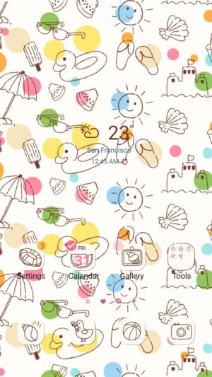 Samsung Themes: [Sim] Summer Vibes ~ Premium Theme fun summer doodles with bright colors and playful beach elements screen shot 0