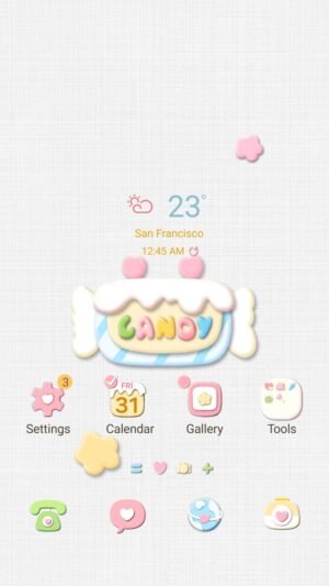 Samsung Themes: [Sim] Sweet Candy ~ Premium Theme a pastel candy design with hearts and frosting on a soft textured background screen shot 0