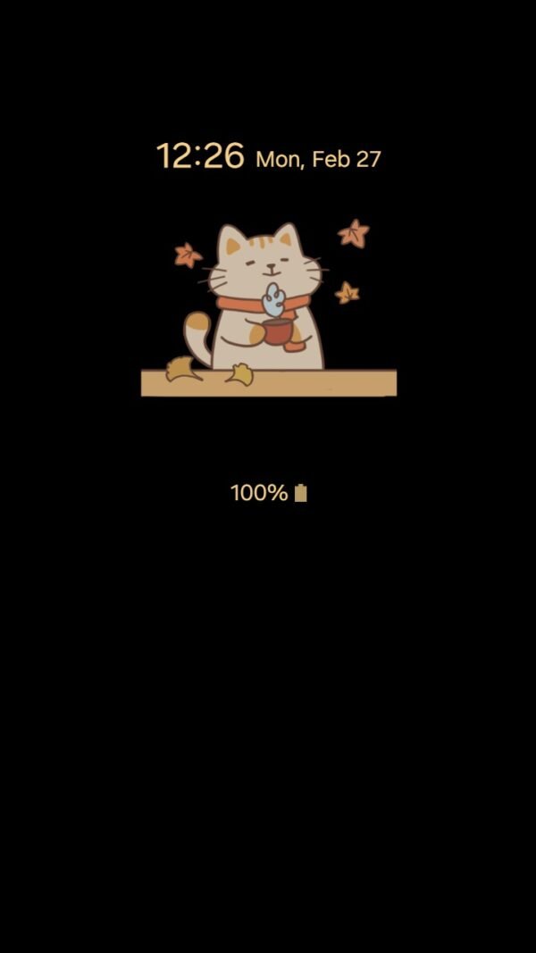 Samsung Themes: ❤️Mun❤️ Cozy Autumn ~❤️ Premium Theme a cute cat with a scarf in a bookshelf window screen shot 6