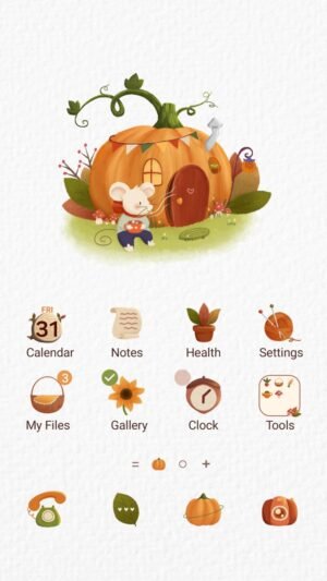 Samsung Themes: [Sim] Autumn Cottage ~ Premium Theme a cheerful mouse lives happily inside a cozy pumpkin-shaped house screen shot 0