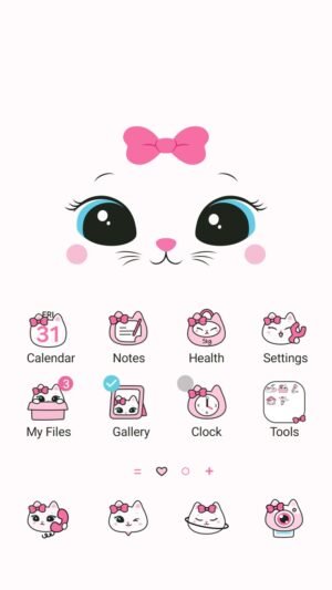 Samsung Themes: ❤️Mun❤️ Sweet Face ~❤️ Premium Theme a cute kitten face with big eyes and a pink bow screen shot 0