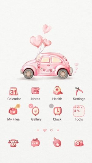 Samsung Themes: [Sim] Love Ride ~ Premium Theme a pink car with heart balloons spreading love and joy screen shot 0