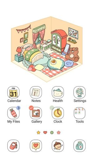 Samsung Themes: ❤️Mun❤️ Warm Bedroom ~❤️ Premium Theme a warm bedroom filled with cute furniture and soft pastel tones screen shot 0