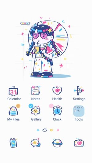 Samsung Themes: ❤️Mun❤️ Chibi Girl ~❤️ Premium Theme a chibi-style cute girl holding a drink with playful charm screen shot 0