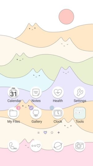 Samsung Themes: [Sim] Cat Landscape ~ Premium Theme whimsical hills with sleeping cats under a crescent moon screen shot 0