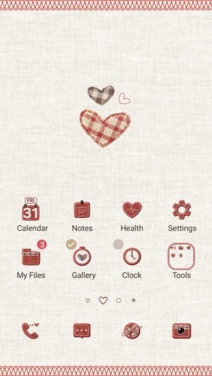 Samsung Themes: ❤️Mun❤️ Cute Stitch ~❤️ Premium Theme simple stitched hearts on soft linen give a handmade, warm feeling screen shot 0