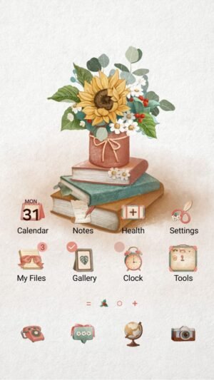 Samsung Themes: [Sim] Vintage Memories ~ Premium Theme books, flowers, shoes and a camera in warm vintage style screen shot 0