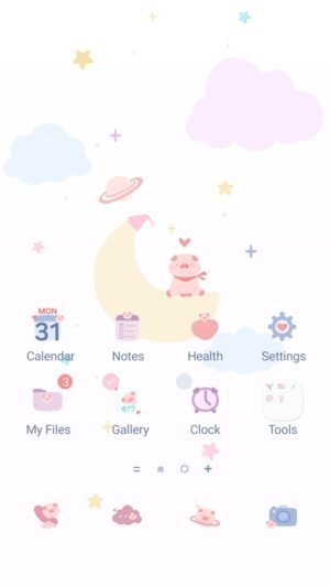 Samsung Themes: ❤️Mun❤️ Dreamy Scene With Piglet ~❤️ Premium Animated Theme cute piglet sleeping on moon with stars and clouds screen shot 0