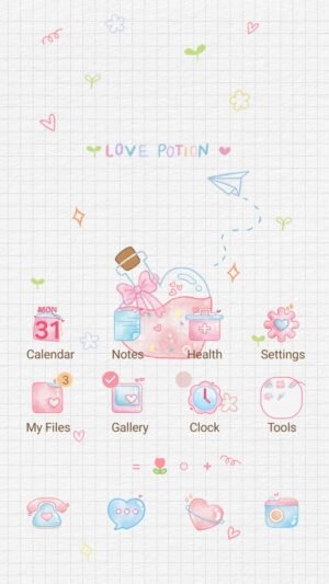 Samsung Themes: [Sim] Love Potion Bottle ~ Premium Video Theme heart-shaped bottle with pink potion and cute doodle background screen shot 0