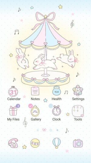 Samsung Themes: ❤️Mun❤️ Bunny Carousel ~❤️ Premium Theme cute pastel carousel with bunnies and musical notes floating around screen shot 0
