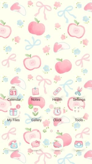 Samsung Themes: ❤️Mun❤️ Sweet Apple Pattern ~❤️ Premium Theme a playful pattern of apples, bows, and flowers in soft pastels screen shot 0