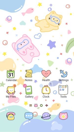 Samsung Themes: ❤️Mun❤️ Cute Ocean Dive ~❤️ Premium Theme cute animals snorkel among pastel fish and stars screen shot 0