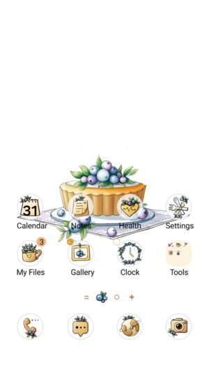 Samsung Themes: [Sim] Blueberry Tart Delight ~ Premium Theme cute tart with blueberries on pastel checkered cloth screen shot 0