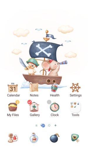 Samsung Themes: ❤️Mun❤️ Pirate Adventure ~❤️ Premium Theme cute pirate duck and mouse sailing with skull flag screen shot 0