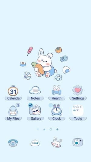 Samsung Themes: ❤️Mun❤️ Sleepy Bunny ~❤️ Premium Animated Theme a bunny naps sweetly surrounded by tiny snacks and treats screen shot 0