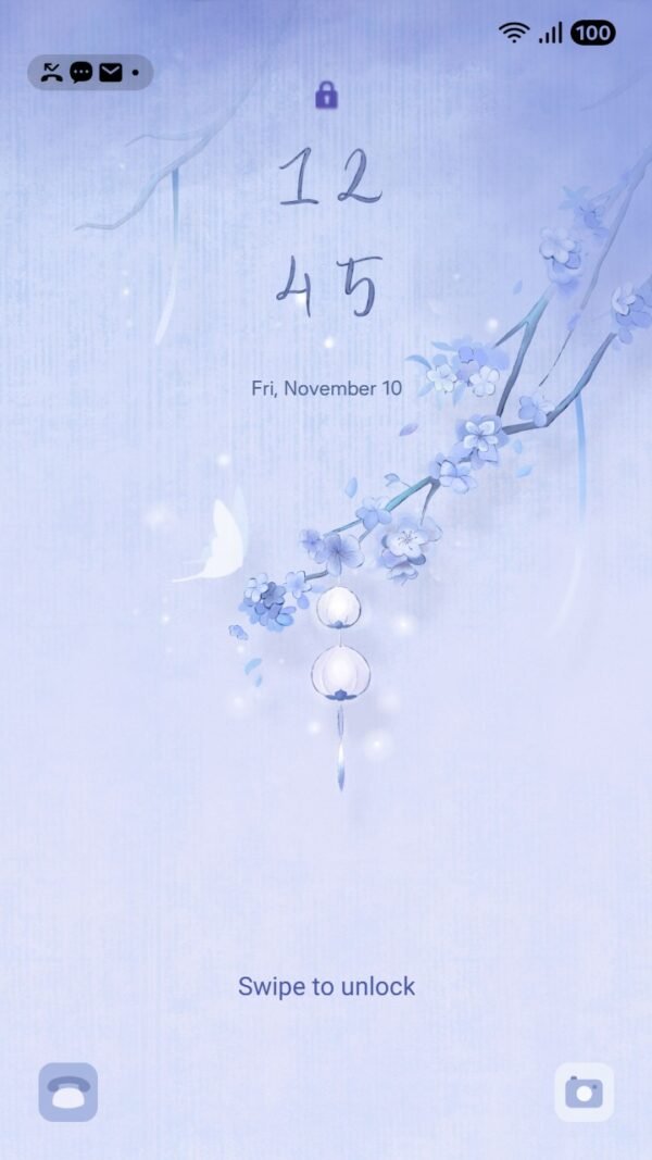 Samsung Themes: ❤️Mun❤️ Lantern Blossoms ~❤️ Premium Theme soft blossoms and lanterns glow in a dreamy blue mist screen shot 1