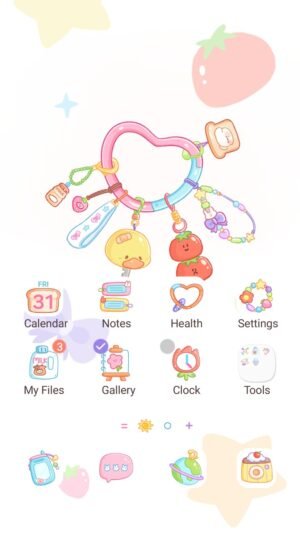 Samsung Themes: ❤️Mun❤️ Charming Keychain ~❤️ Premium Theme cute charms and trinkets dangle on a colorful pastel keychain screen shot 0