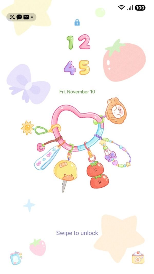 Samsung Themes: ❤️Mun❤️ Charming Keychain ~❤️ Premium Theme cute charms and trinkets dangle on a colorful pastel keychain screen shot 1