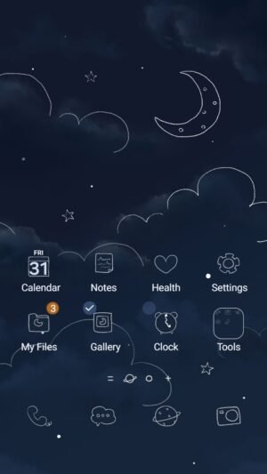 Samsung Themes: ❤️Mun❤️ Night Sky ~❤️ Premium Theme dark sky with clouds, crescent moon, and stars screen shot 0