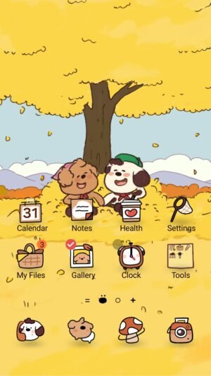 Samsung Themes: ❤️Mun❤️ Autumn Puppy Play ~❤️ Premium Theme cheerful pups in fall foliage screen shot 0