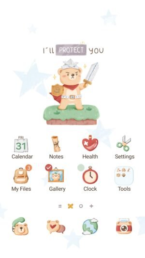 Samsung Themes: ❤️Mun❤️ Brave Bear ~❤️ Premium Theme a tiny warrior bear stands proudly, ready to protect with sword and shield screen shot 0