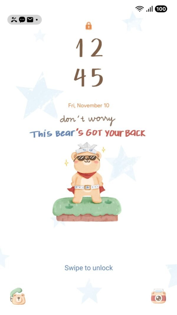 Samsung Themes: ❤️Mun❤️ Brave Bear ~❤️ Premium Theme a tiny warrior bear stands proudly, ready to protect with sword and shield screen shot 1