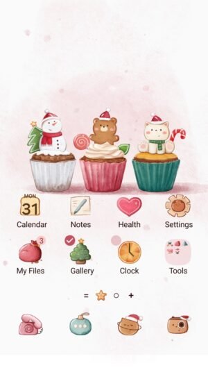 Samsung Themes: [Sim] Cute Christmas Cupcake ~ Premium Theme festive cupcakes topped with cute characters bring holiday sweetness screen shot 0