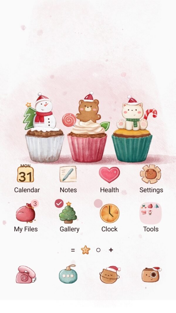 Samsung Themes: [Sim] Cute Christmas Cupcake ~ Premium Theme festive cupcakes topped with cute characters bring holiday sweetness screen shot 0