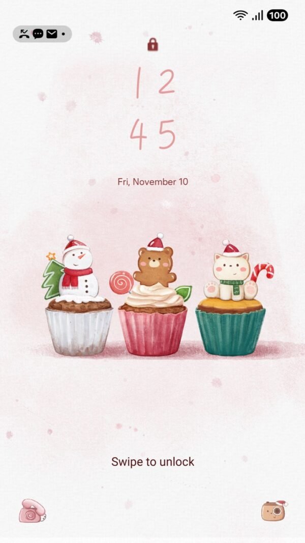 Samsung Themes: [Sim] Cute Christmas Cupcake ~ Premium Theme festive cupcakes topped with cute characters bring holiday sweetness screen shot 1