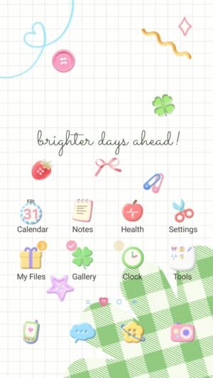 Samsung Themes: ❤️Mun❤️ Brighter Days ~❤️ Premium Theme cheerful doodles with clovers, strawberries and bows inspire positivity screen shot 0