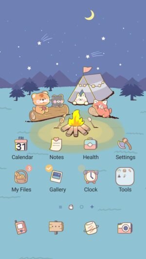 Samsung Themes: ❤️Mun❤️ Starry Campfire ~❤️ Premium Theme cute animails camping by fire under starry sky screen shot 0