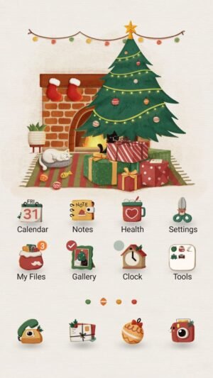Samsung Themes: ❤️Mun❤️ Christmas Cozy Cats ~❤️ Premium Theme cats enjoy warmth, gifts and festive cheer by the Christmas tree screen shot 0