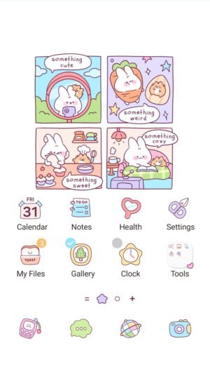 Samsung Themes: ❤️Mun❤️ Bunny Comics ~❤️ Premium Theme cute bunnies in funny scenes with food and cozy vibes screen shot 0